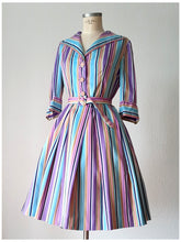 Charger l'image dans la galerie, 1950s - Stunning Color Stripes Cotton Dress - W33 (84cm)
