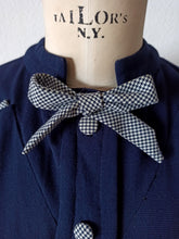 Load image into Gallery viewer, 1940s - PARIS - Stunning Blue Houndstooth Dress - W30 (76cm)