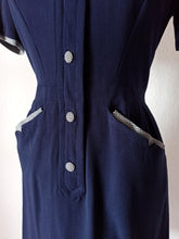 Load image into Gallery viewer, 1940s - PARIS - Stunning Blue Houndstooth Dress - W30 (76cm)