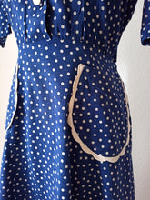 Cargar imagen en el visor de la galería, 1940s - PARIS - Charming Blue Dotted Cotton Dress - W31 (80cm)