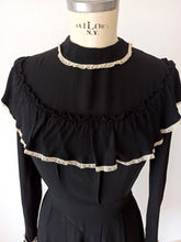 Load image into Gallery viewer, 1930s 1940s - Superb Black Silk Crepe Dress - W28.5 (72cm)