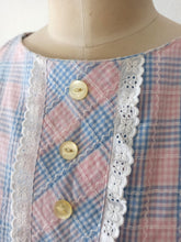 Cargar imagen en el visor de la galería, 1950s 1960s - Adorable Pink Blue Cotton Dress - W31 (80cm)