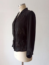 Cargar imagen en el visor de la galería, 1940s - PARIS - Exquisite New Look Black Silk Jacket - W28.5 (72cm)