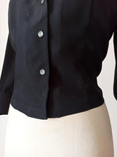 Cargar imagen en el visor de la galería, 1940s 1950s - Superb Black Rayon Silk Blouse - Sz 40