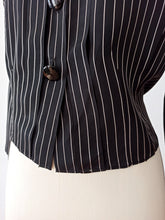 Cargar imagen en el visor de la galería, 1940s 1950s - Stunning Black Striped Satin Blouse