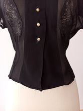 Cargar imagen en el visor de la galería, 1940s 1950s - Exquisite Black Silk Gauze Blouse - W34.5 (88cm)