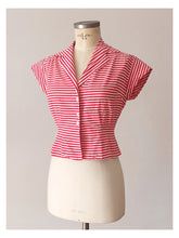 Cargar imagen en el visor de la galería, 1940s 1950s - Gorgeous Candy Stripes Cotton Blouse - W27.5 (70cm)
