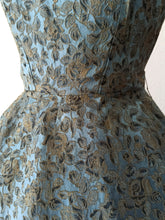 Load image into Gallery viewer, 1950s - Spectacular Teal Gold Brocade Dress - W26 (66cm)