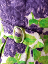 Load image into Gallery viewer, 1950s - Spectacular Acid Green Purple Floral Dress - W29 (74cm)