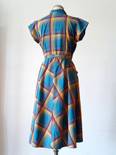 Cargar imagen en el visor de la galería, 1940s - Gorgeous Petrol Blue Cotton Dress - W34 (86cm)