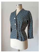 Charger l'image dans la galerie, 1940s 1950s - Gorgeous Teal Blue Gab Rayon Jacket - W26 (66cm)
