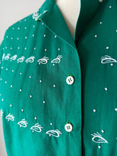 Load image into Gallery viewer, 1950s - Gorgeous Green Embroidery Cotton Blouse - W47 (120cm)