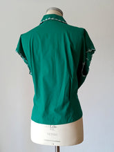 Load image into Gallery viewer, 1950s - Gorgeous Green Embroidery Cotton Blouse - W47 (120cm)