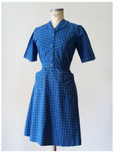 Load image into Gallery viewer, 1940s - Adorable Blue Checked Cotton Dress - W33 (84cm)