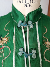 Load image into Gallery viewer, 1940s 1950s - Exquisite 3pc Green Liquid Silk Chinese Pajama