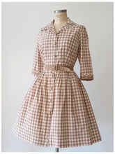 Load image into Gallery viewer, 1950s - PARIS - Adorable Dusty Sienna Gingham Dress - W27 (68cm)