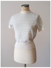 Cargar imagen en el visor de la galería, 1950s 1960s - Charming Powder Blue Striped Orlon Jumper - Sz S/M