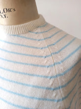 Cargar imagen en el visor de la galería, 1950s 1960s - Charming Powder Blue Striped Orlon Jumper - Sz S/M
