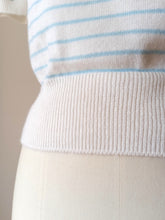 Cargar imagen en el visor de la galería, 1950s 1960s - Charming Powder Blue Striped Orlon Jumper - Sz S/M