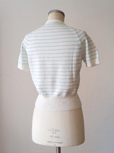 Cargar imagen en el visor de la galería, 1950s 1960s - Charming Powder Blue Striped Orlon Jumper - Sz S/M