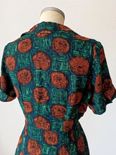 Laden Sie das Bild in den Galerie-Viewer, 1940s 1950s - Gorgeous Autumn Colors Rayon Dress - W28.5 (72cm)