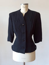 Load image into Gallery viewer, 1940s - Exquisite Black Linen Dress Jacket - W32 (82cm)