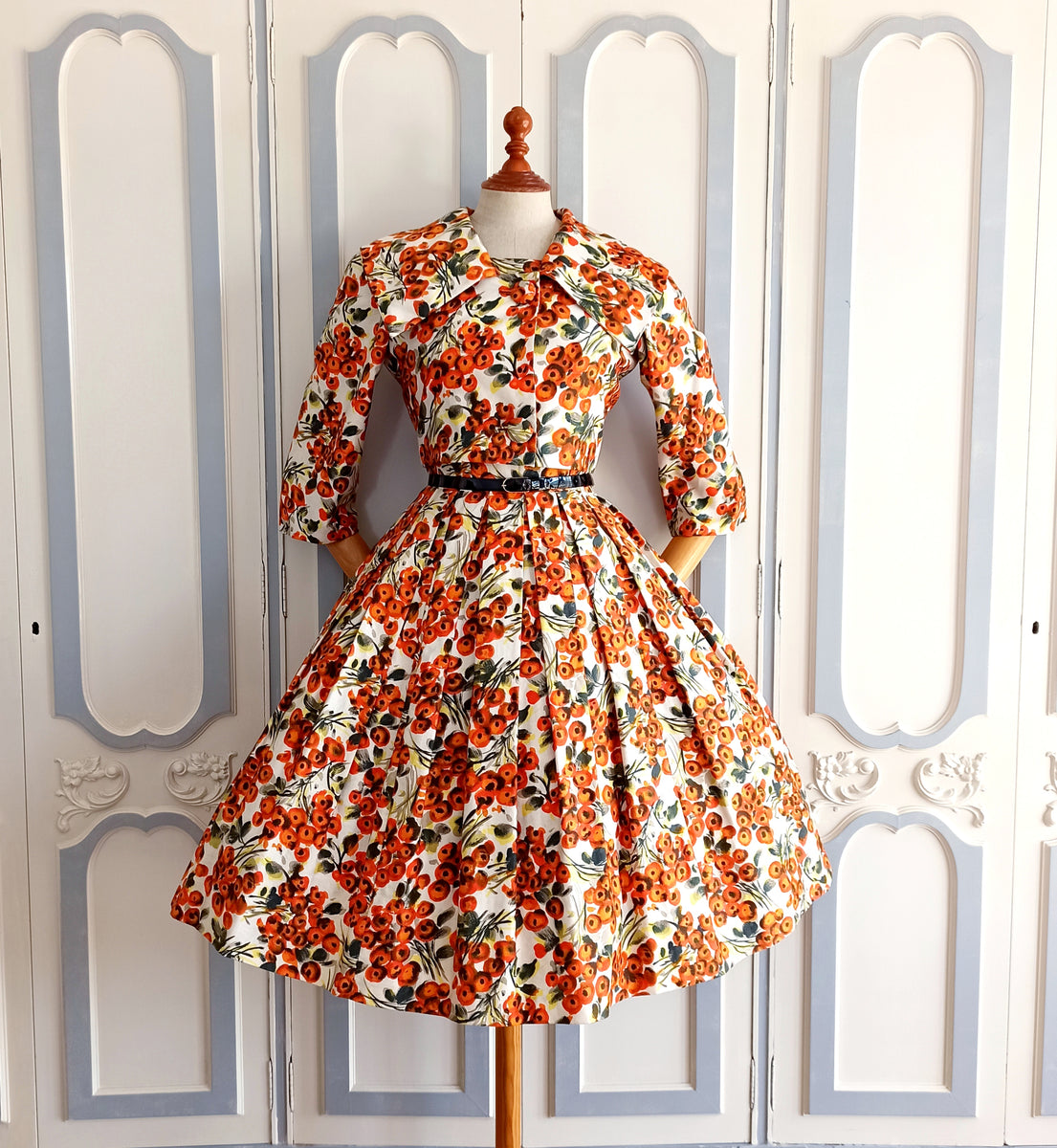 1950s - Stunning 2pc Floral Bolero Jacket Dress - W24 (62cm