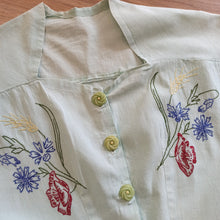 Load image into Gallery viewer, 1940s - Adorable Mint Green Embroidery Linen Dress - W27.5 (70cm)