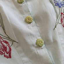 Load image into Gallery viewer, 1940s - Adorable Mint Green Embroidery Linen Dress - W27.5 (70cm)
