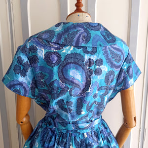 1950s - Stunning Abstract Floral Cotton Dress - W33 (84cm)