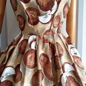 1950s - Stunning Coconuts Novelty Print Dress - W26 (66cm)