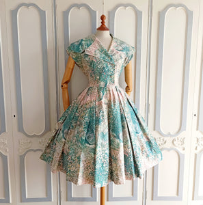 1950s - Precious Parisien Impressionistic Floral Dress - W29 (74cm)