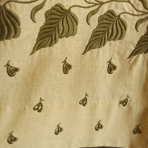 1940s - RICHARD, Milano - Exquisite Yellow Linen Green Leaves Dress - W25/26 (64/66cm)