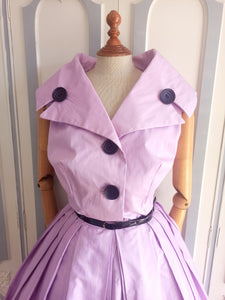 1950s - Fabulous & Exquisite Lilac Shawl Collar Dress - W27 (68cm)