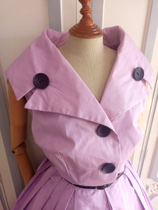 1950s - Fabulous & Exquisite Lilac Shawl Collar Dress - W27 (68cm)