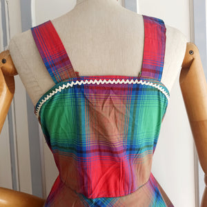 1940s - Gorgeous Colorful Plaid Cotton Dress - W29 (74cm)