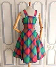 Load image into Gallery viewer, 1940s - Gorgeous Colorful Plaid Cotton Dress - W29 (74cm)
