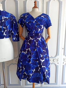 1950s - Stunning Floral Silk Couture Bolero Dress - W27 (68cm)