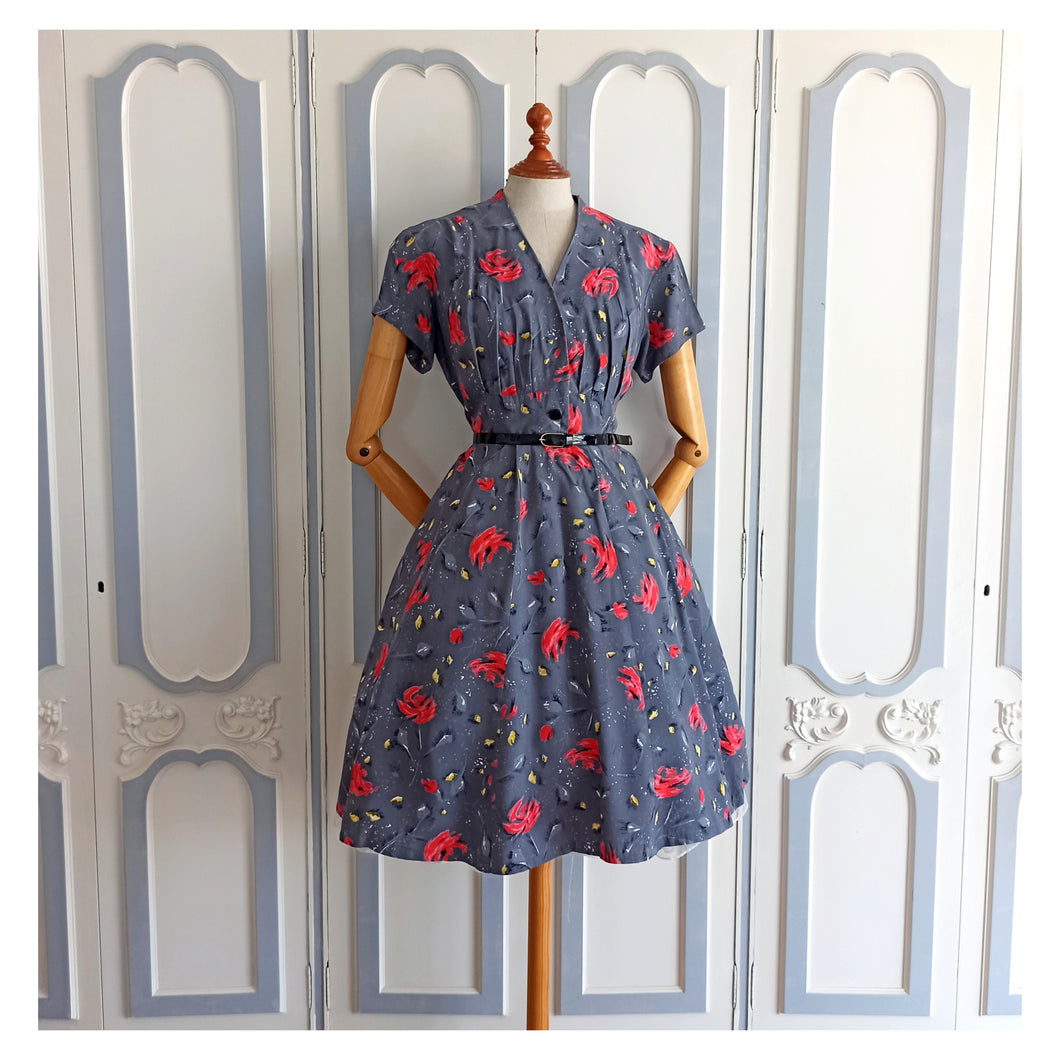 1940s 1950s - Stunning Roseprint Rayon Dress - W34 (86cm)