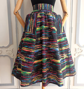 1940s 1950s - Fabulous Black Abstract Pockets Skirt - W26 (66cm)