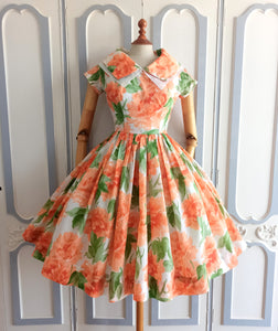1950s - Spectacularly Gorgeous Orange Floral Dress - W25/26 (64/66cm)