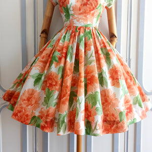 1950s - Spectacularly Gorgeous Orange Floral Dress - W25/26 (64/66cm)