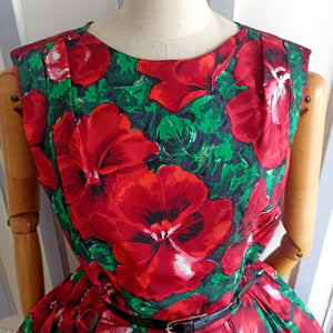 1950s - Spectacular Floral Print Satin Dress - W31.5 (80cm)