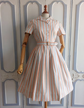 Load image into Gallery viewer, 1950s - Adorable Orange Stripes Cotton Shirt-Dress - W30 (76cm)
