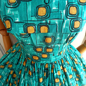 1950s - UNWORN - Fabulous Abstract Atomic Cotton Dress - W25/26 (64/66cm)