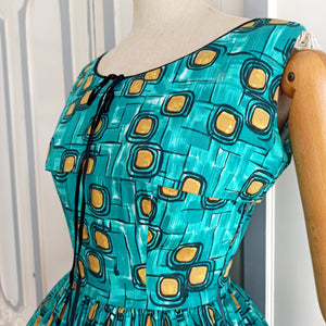 1950s - UNWORN - Fabulous Abstract Atomic Cotton Dress - W25/26 (64/66cm)