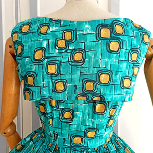 1950s - UNWORN - Fabulous Abstract Atomic Cotton Dress - W25/26 (64/66cm)