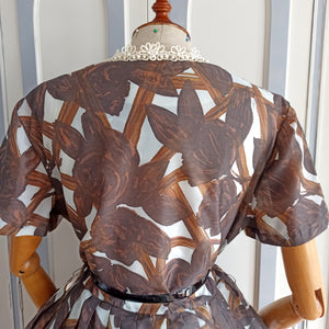 1950s 1960s - Grill Modisch/Trevira - Stunning Brown Roseprint Dress - W33 (84cm)
