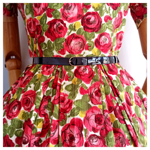 1950s - Stunning Roseprint Cotton Dress - W30 (76cm)