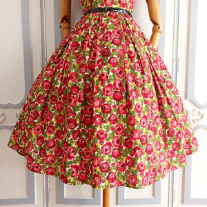 1950s - Stunning Roseprint Cotton Dress - W30 (76cm)